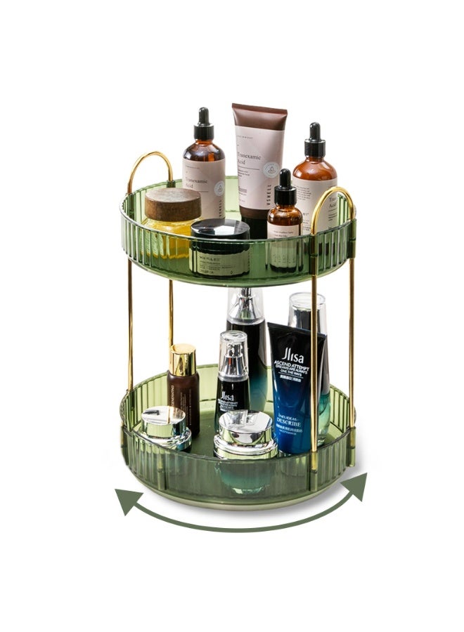HOMESTAR 2 Layer Rotating Makeup Organizer for Vanity, Bathroom Organizer Countertop Carousel Spinning Holder, High-Capacity Perfume Organizer, Skincare Organizers Cosmetics Storage Rack, Green, 9x12.5inch - Image 1