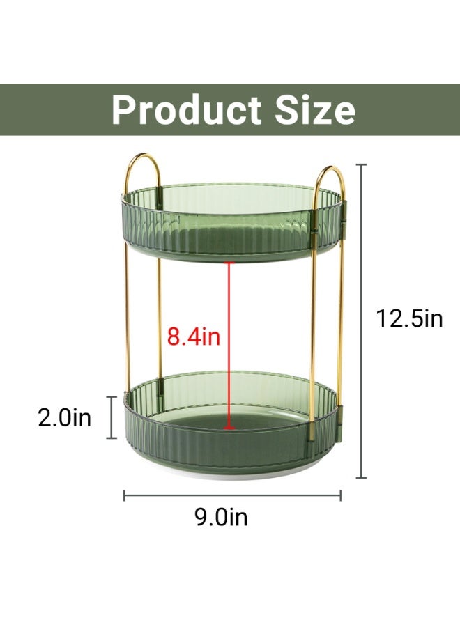 HOMESTAR 2 Layer Rotating Makeup Organizer for Vanity, Bathroom Organizer Countertop Carousel Spinning Holder, High-Capacity Perfume Organizer, Skincare Organizers Cosmetics Storage Rack, Green, 9x12.5inch - Image 2