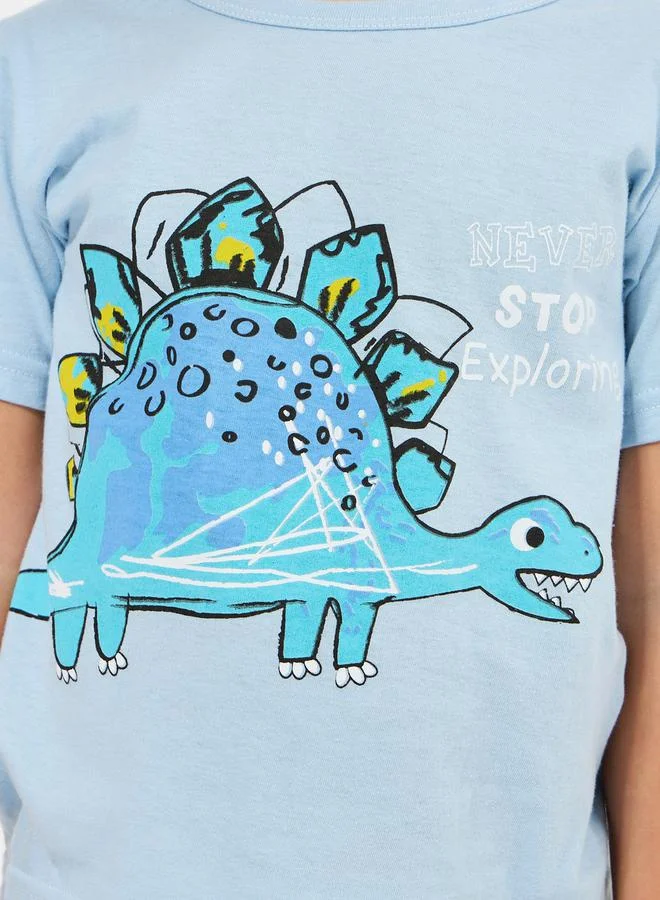 Styli Dinosaur Print Cotton T-Shirt & Shorts Set
