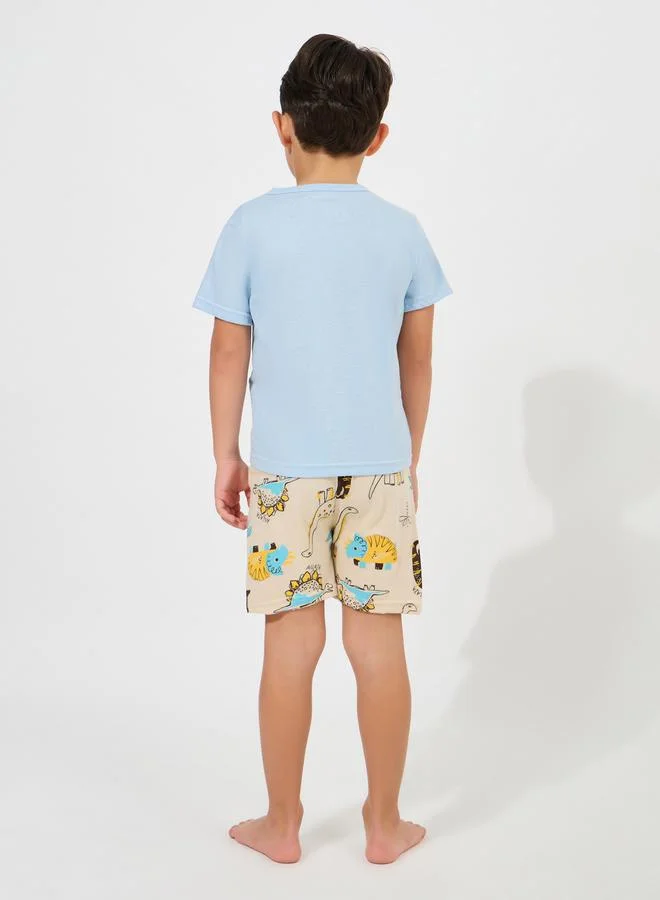 Styli Dinosaur Print Cotton T-Shirt & Shorts Set