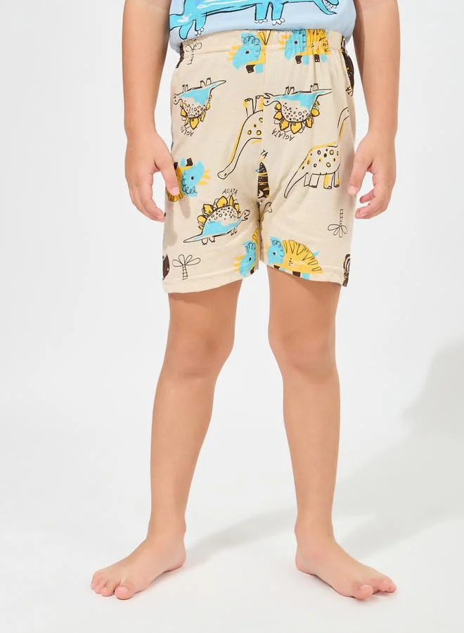 Styli Dinosaur Print Cotton T-Shirt & Shorts Set