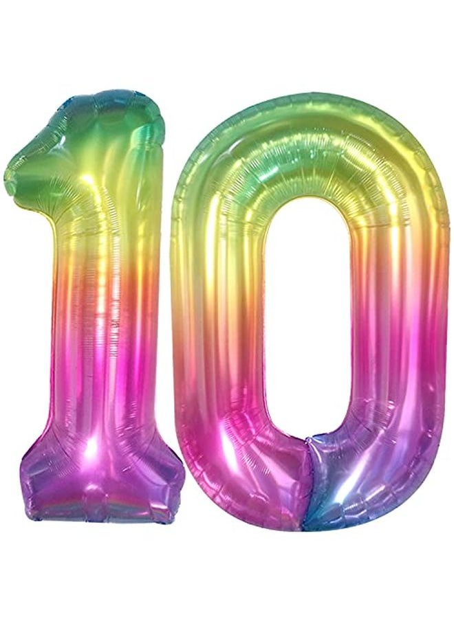 KATCHON Big Jelly Number 10 Balloon 40 Inch 10 Balloon Number | 10Th Birthday Decorations For Girls And Boys | Tie Dye 10Th Birthday Balloon | 10 Year Anniversary Balloons | 10Th Birthday Party Decoration  - Image 1