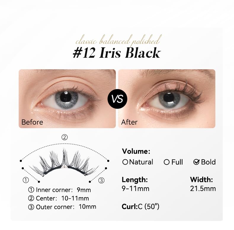 WOSADO Soft Magnetic Eyelashes Kit with Applicator, No.12 Iris Black, Reusable Glue-free Wispy Magnetic Lashes, Cruelty-free False Lashes, Waterproof, Lightweight, Suit for Heavy Makeup - Image 5