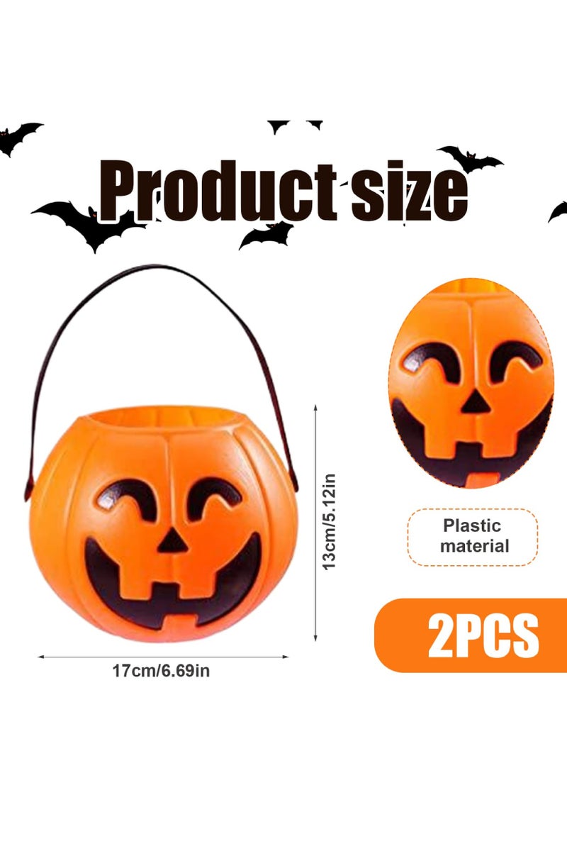 Chielor 2 Pcs Halloween Portable Pumpkin Buckets, 14x17 CM Halloween Pumpkin Trick or Treat Jack O Lantern Bucket for Party Supplies Home Décor - Image 2