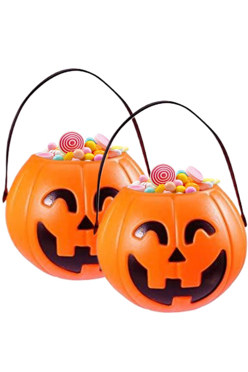 Chielor 2 Pcs Halloween Portable Pumpkin Buckets, 14x17 CM Halloween Pumpkin Trick or Treat Jack O Lantern Bucket for Party Supplies Home Décor - Image 1