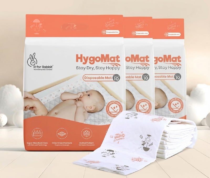 R for Rabbit HygoMat Baby Disposable Changing Mats - 60x60 cm, Pack of 30, Super Absorbent Leak-Proof Underpads - Image 1