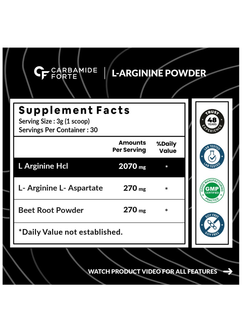 CARBAMIDE FORTE - Carbamide Forte L Arginine Powder Supplement 3000mg | Pre-workout for men & women | L Arginine Supplement| Beet Root Powder - AlpMango- 90g - Image 1