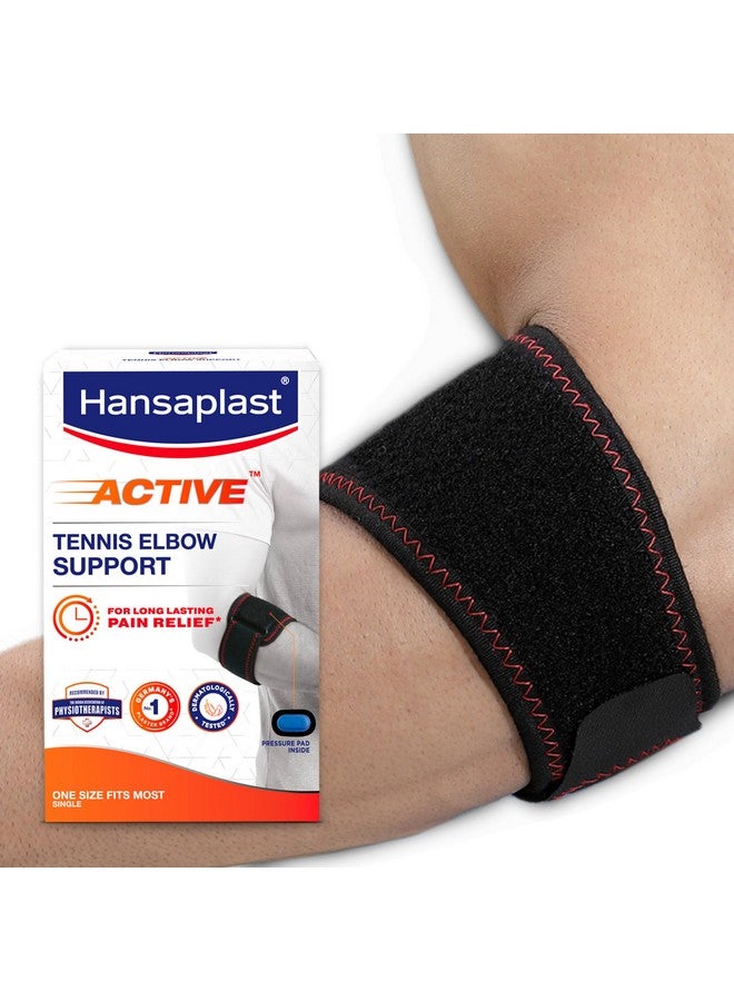 Hansaplast Active Tennis Elbow Support for Men & Women | 1 Unit | One Size Fits Most | Elbow Brace with visible Pressure Pad for Long Lasting Pain Relief | Skin Friendly Elbow Band/Guard with Adjustable Strap for Custom Fit | Tennis, Badminton, Cricket, Gym, Workout - Image 1