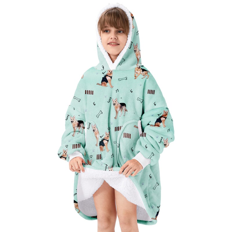 Zando Zando Dog Blanket Hoodie Green Blanket Sherpa Blanket Hoodie Oversized Wearable Blanket Hoodies with Pocket Cozy Warm Hooded Blanket for Boys Girls Thick Fleece Sweater Blanket Gift for Teens - Image 1