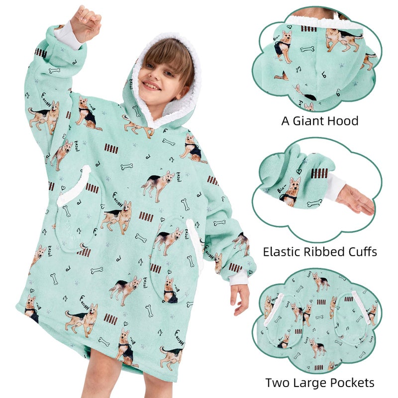 Zando Zando Dog Blanket Hoodie Green Blanket Sherpa Blanket Hoodie Oversized Wearable Blanket Hoodies with Pocket Cozy Warm Hooded Blanket for Boys Girls Thick Fleece Sweater Blanket Gift for Teens - Image 3