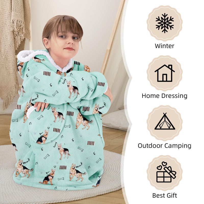 Zando Zando Dog Blanket Hoodie Green Blanket Sherpa Blanket Hoodie Oversized Wearable Blanket Hoodies with Pocket Cozy Warm Hooded Blanket for Boys Girls Thick Fleece Sweater Blanket Gift for Teens - Image 4