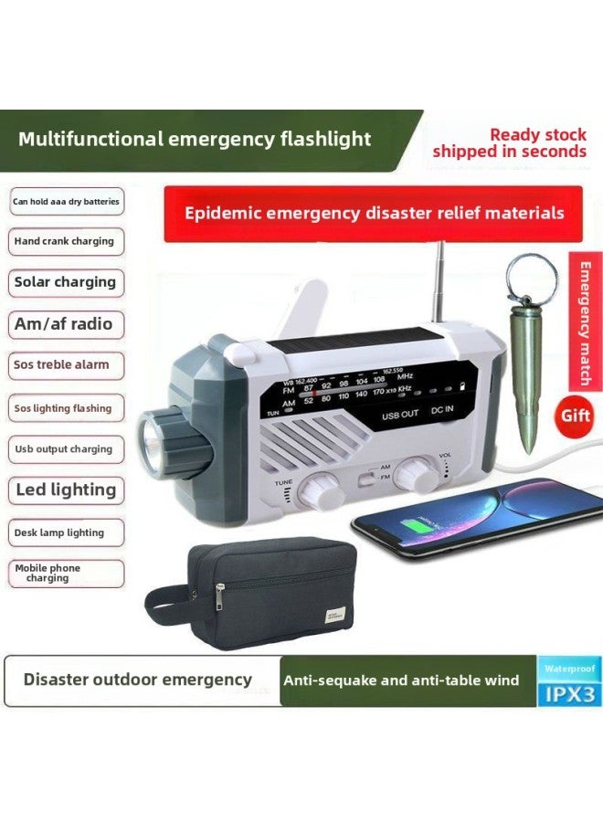 Generic Flashlight Emergency Disaster Prevention Multifunctional Hand-cranked Power Generation Flashlight Hand-cranked Power Generation Radio Mobile Phone Emergency Light Outdoor-Color:White 290 (plus Storage Bag + Emergency Matches)  - Image 1
