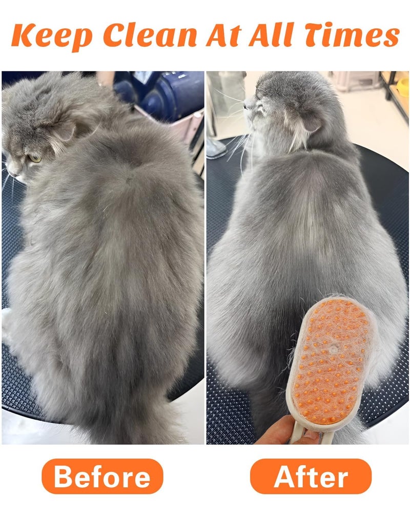 PRANIJ فرشاة بخار لتجميل القطط والكلاب 4 في 1 - مشط كهربائي لتساقط الشعر مع رش، تدليك، وتنظيف - مضاد لتساقط الشعر، شعيرات سيليكون ناعمة - لجميع أنواع الفراء - Image 5