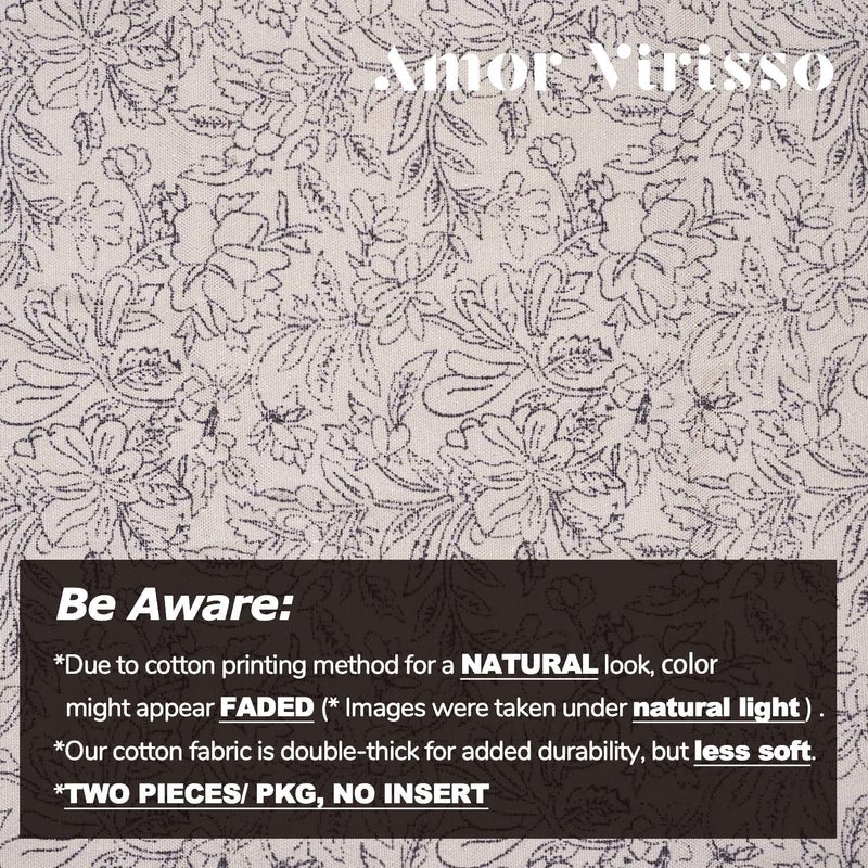 Amor Virisso Floral Throw Pillow Covers 18x18 Set of 2 Vintage Block Print Pillow Covers Decorative Pillow Covers Couch Pillows for Living Room Farmhouse Accent Sofa Pillows, Black/Sand - Image 5