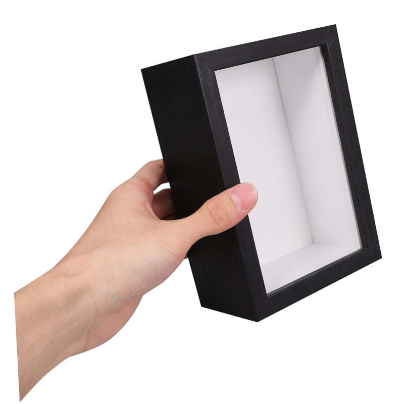 Box Frame Glass Window Rustic Wooden Display Case for Dried Flowers Medals and Photos Decor Black - Image 3