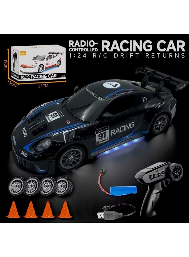 سيارة انجراف RC بمقياس 1:24 مستوحاة من بورشه، دفع رباعي، 2.4GHz بسرعة 20 كم/س، لعبة سباق مع أضواء LED وعجلات انجراف وحواجز طريق - Image 3