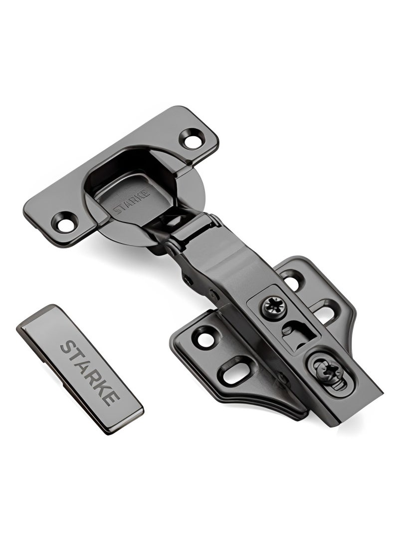 STARKE Pack of 4 Full Overlay Soft Close Fast Mounted 1 Section Force Buffering Hinge - Black Electroplated, 105 Degree Opening Angle, 14-22 mm Application, Protective Cover & Screws included.  - Image 2