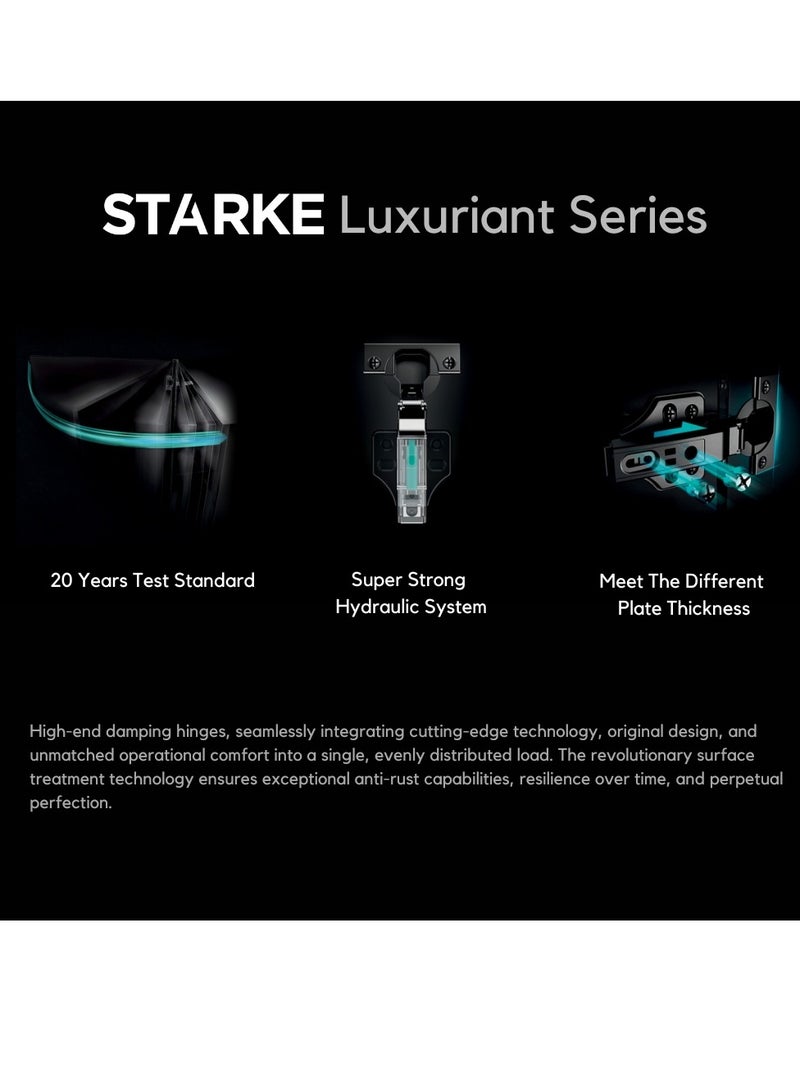 STARKE Pack of 4 Full Overlay Soft Close Fast Mounted 1 Section Force Buffering Hinge - Black Electroplated, 105 Degree Opening Angle, 14-22 mm Application, Protective Cover & Screws included.  - Image 5