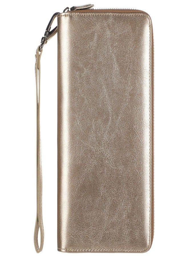 Lavemi Women's 100% Leather Double Zipper Large Capacity RFID Blocking Phone Holder Clutch Travel Purse with Wristlet Strap, Champion Gold, One size - Image 1