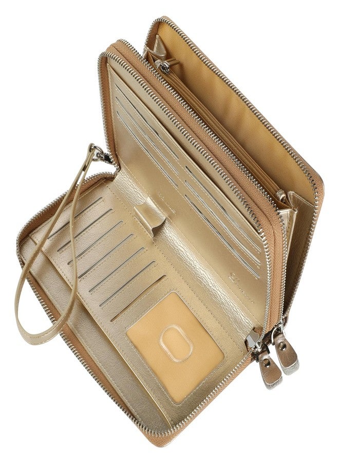 Lavemi Women's 100% Leather Double Zipper Large Capacity RFID Blocking Phone Holder Clutch Travel Purse with Wristlet Strap, Champion Gold, One size - Image 5