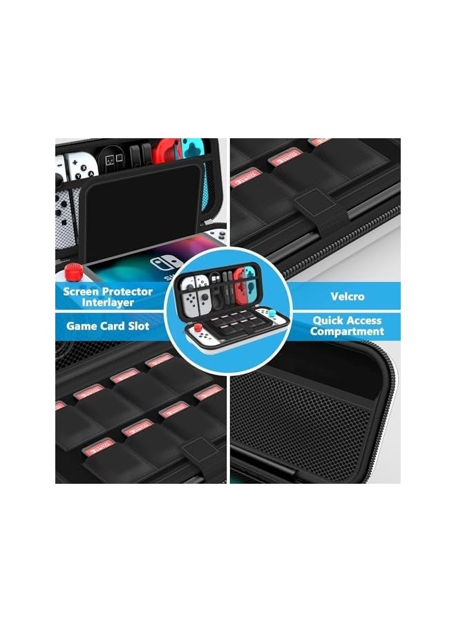 PROMASS Nintendo Switch Carrying Case Shockproof & Waterproof Hard Shell Nintendo Switch Travel Case for Console Joy-Cons Game Cards Cables etc Fit for Nintendo Switch/OLED/Lite Accessories Black Unisex,Black - Image 4