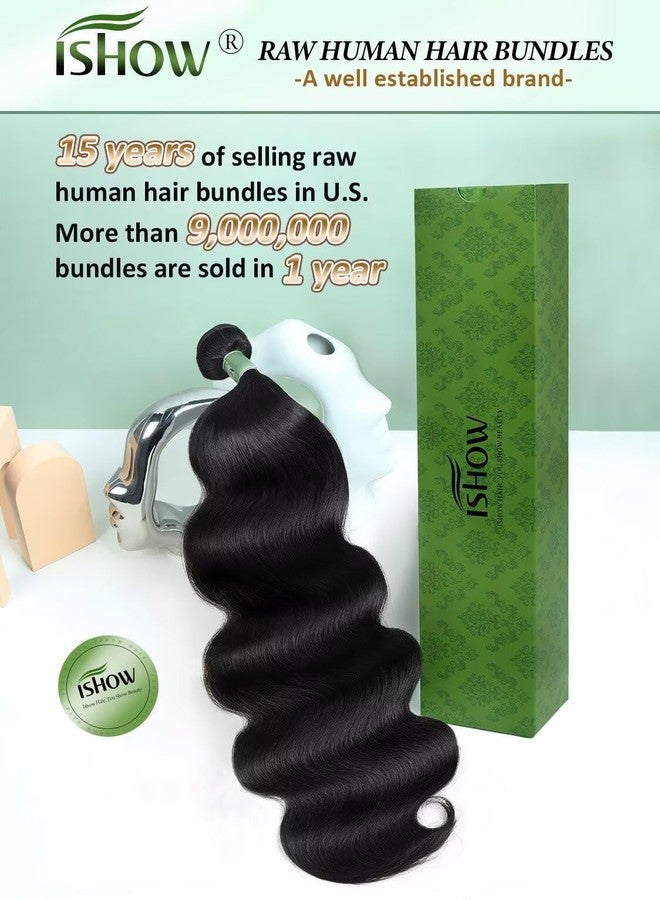 ISHOW Raw Human Hair Bundles, 100% Unprocessed Virgin Human Hair, 15A Body Wave Premium Quality Bundles Producer, 20 Inch Single Bundle, Long Lasting, Color 1B - Image 2