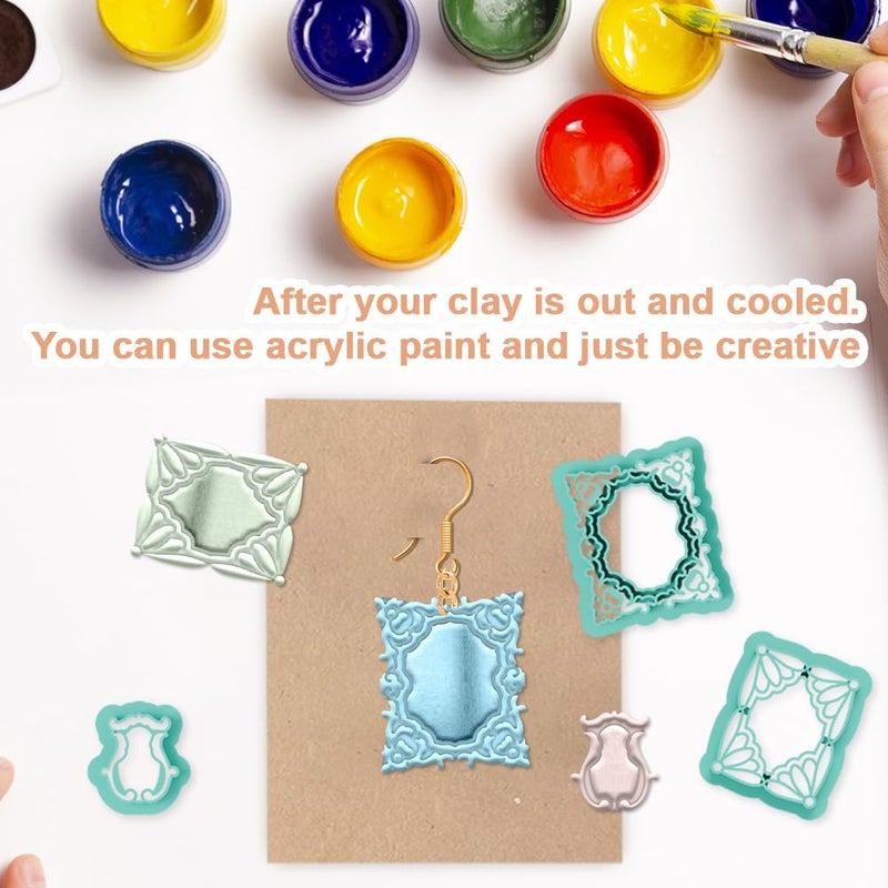 beinkmake 13Pcs Retro Frame Polymer Clay Cutters Vintage Mirror Frame Clay Earrings Cutters Polymer Jewelry Cutter for Earrings Making Birthday Party DIY Supplies - Image 5