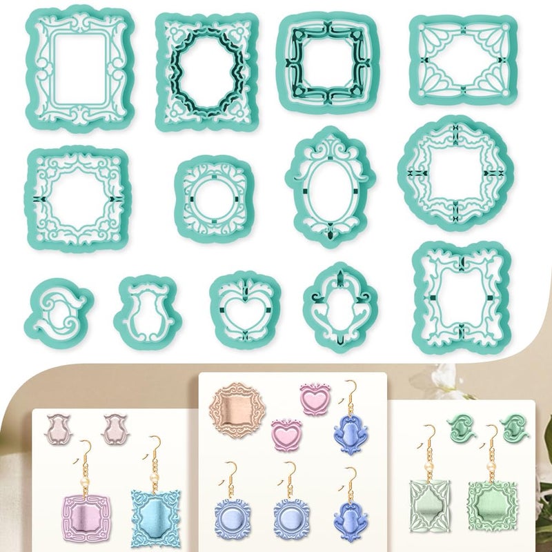 beinkmake 13Pcs Retro Frame Polymer Clay Cutters Vintage Mirror Frame Clay Earrings Cutters Polymer Jewelry Cutter for Earrings Making Birthday Party DIY Supplies - Image 1