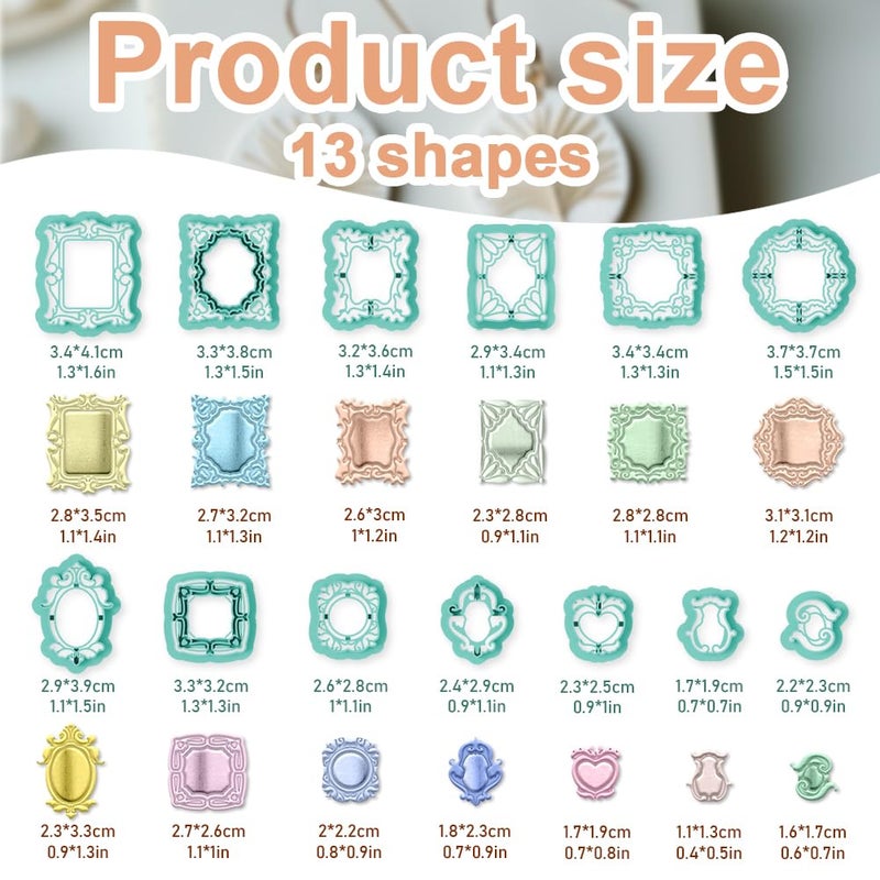 beinkmake 13Pcs Retro Frame Polymer Clay Cutters Vintage Mirror Frame Clay Earrings Cutters Polymer Jewelry Cutter for Earrings Making Birthday Party DIY Supplies - Image 2