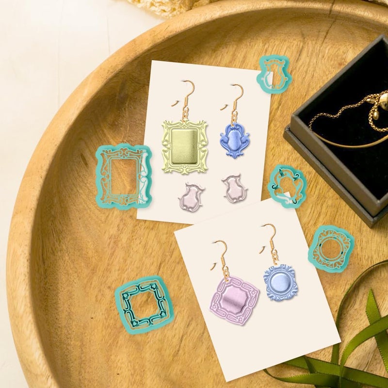 beinkmake 13Pcs Retro Frame Polymer Clay Cutters Vintage Mirror Frame Clay Earrings Cutters Polymer Jewelry Cutter for Earrings Making Birthday Party DIY Supplies - Image 3