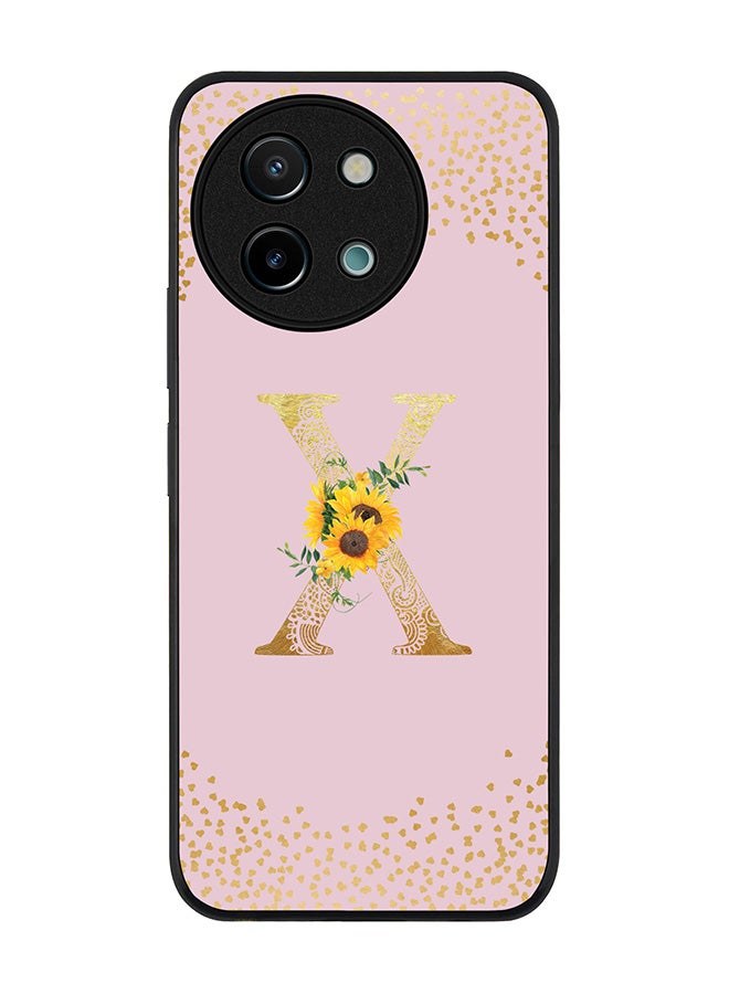 Rugged Black edge case for Vivo Y38 / Vivo Y58 / Vivo Y200i /Vivo T3x Case Cover- Custom Monogram Initial Letter Floral Pattern Alphabet - X (Pink)