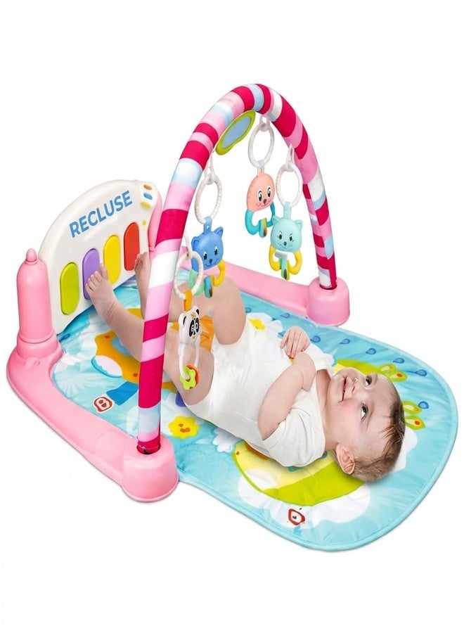 Recluse Baby Kick and Play Piano Colorful Play Gym with Lights, Music and 5 Hanging Rattles Jungle Theme Play Mat Carpet with Musical Keyboard Activity Portable Playmat Gifting Toy for 0-18 Months - Image 1