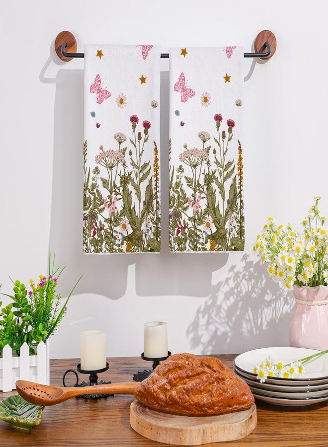 Siilues Spring Kitchen Towels, 18x26 Inch Wildflower Floral Dish Towels Seasonal Summer Holiday Decoration Hand Towels Set of 2 - Image 2