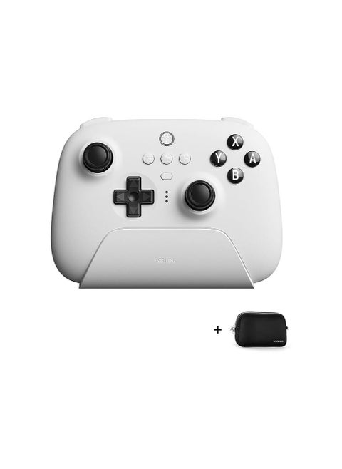 8Bitdo Ultimate Bluetooth Switch Pro Controller with Charging Dock, Wireless Gamepad with Hall Effect Sensor Joystick for Switch/Windows,Remote Motion Control/Vibration/Turbo with Carry Bag - White