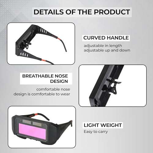 Robustt Auto Darkening Welding Goggles - Pack of 1 | PC & ABS Material | Adjustable Wearing Design | Solar Welding Goggles | UV Resistant | Multi Purpose - Image 3
