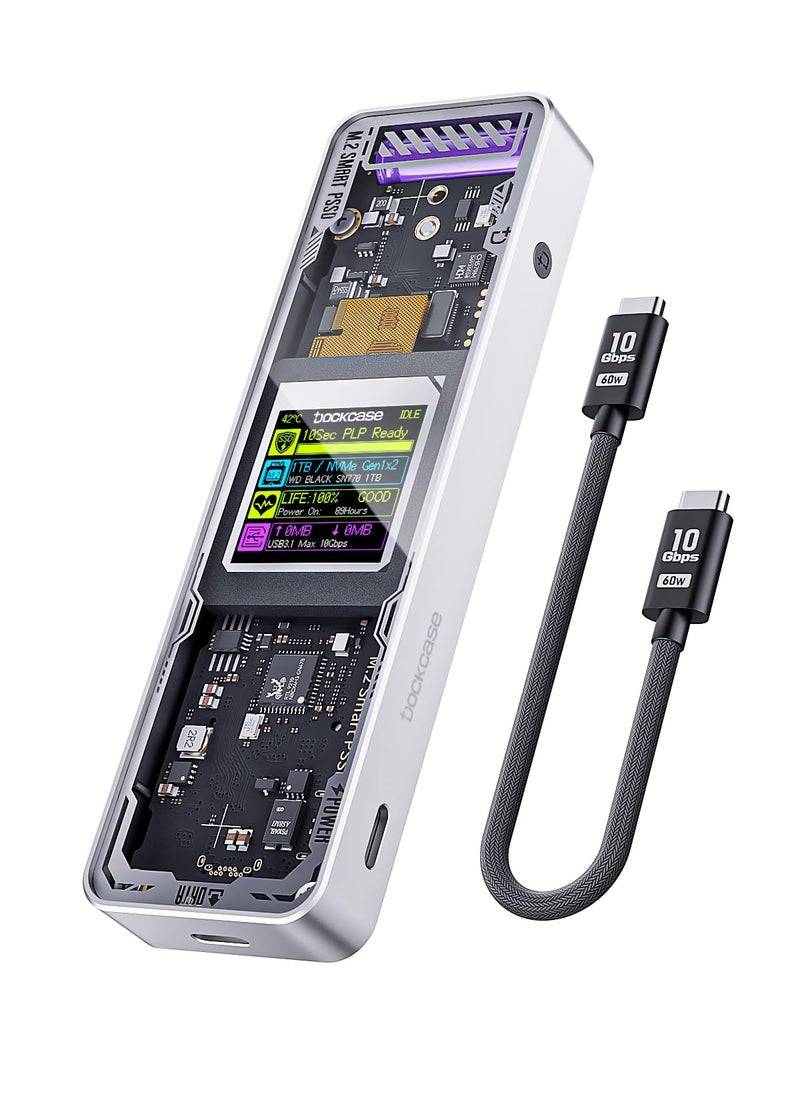 DOCKCASE Dockcase Explorer Edition M.2 NVMe SSD Enclosure,Support 10s PLP Prevents Write Data Loss,USB 3.2 Gen 2 Type-C (10 Gbps), fits NVMe PCIe,Size 2230/2242/2260/2280,Support M-Key B+M Key UASP  - Image 1