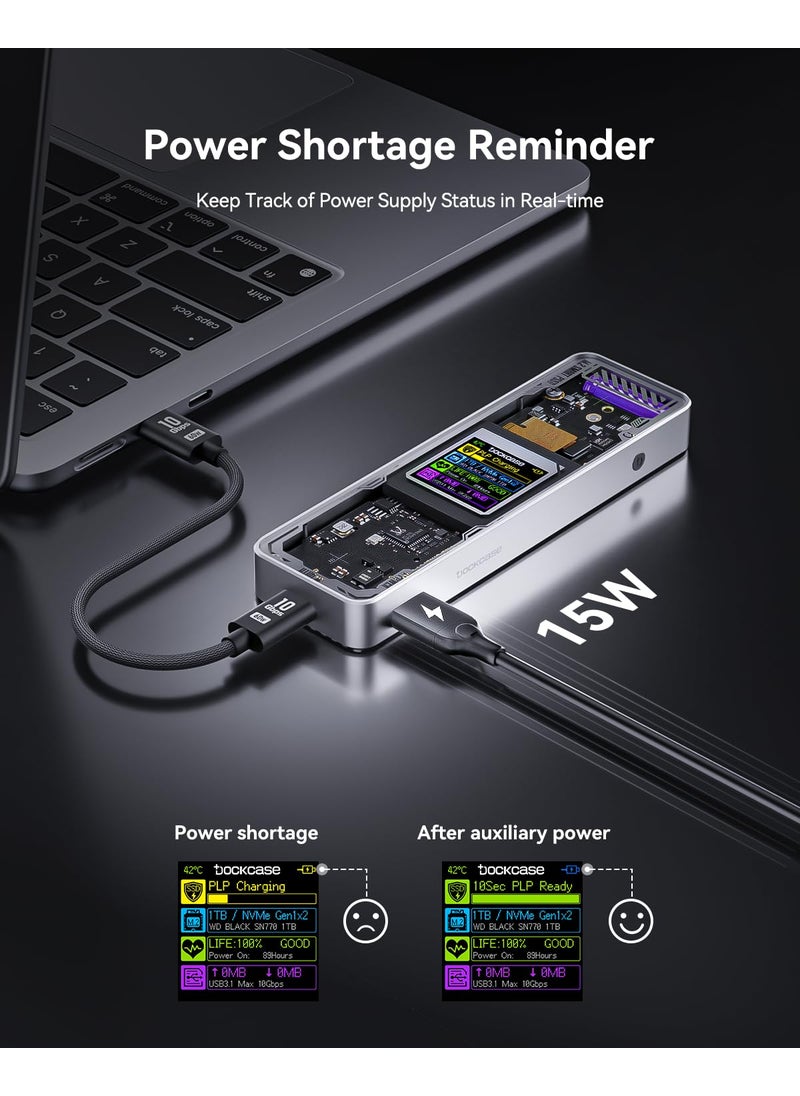 DOCKCASE Dockcase Explorer Edition M.2 NVMe SSD Enclosure,Support 10s PLP Prevents Write Data Loss,USB 3.2 Gen 2 Type-C (10 Gbps), fits NVMe PCIe,Size 2230/2242/2260/2280,Support M-Key B+M Key UASP  - Image 5