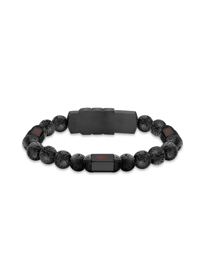 POLICE Valorious Black Lava Beads Bracelet for Men S Size