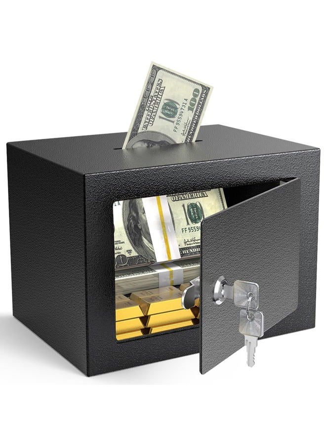 Patron Small Safe Box with Key Lock,Mini Safe for Money with Coin Slot，Steel Security Deposit Box for Cash Jewelry Coin，0.24 Cubic Feet - Image 1