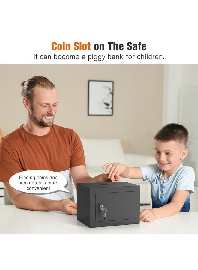 Patron Small Safe Box with Key Lock,Mini Safe for Money with Coin Slot，Steel Security Deposit Box for Cash Jewelry Coin，0.24 Cubic Feet - Image 2