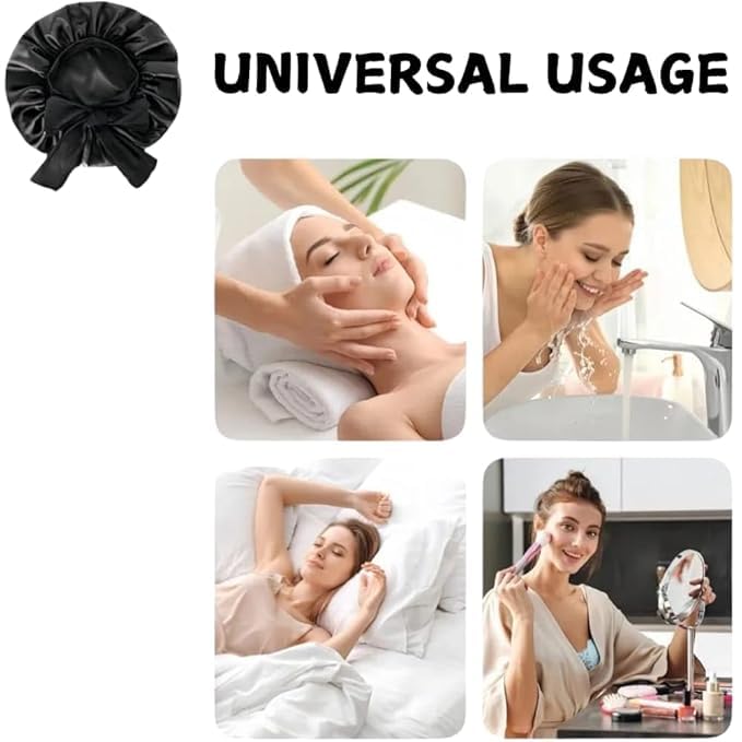 Atrube Silk Bonnet for Hair with 3 Scrunchies Adjustable Silk Hair Cap for Sleeping Satin Bonnet for Curly Hair with Wide Elastic Tie Band Cream - Image 3