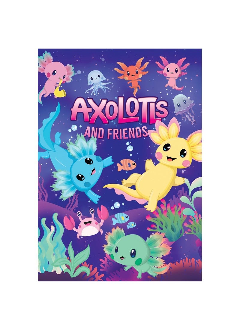 Hinkler Axolotls & Friends Creative Colouring Kit includes 2x24-page Colouring Book, 30+ Holographic Stickers, 30+ Standard Stickers, Press-Out Characters, and Play Scene! Ideal for Creative Expression and Relaxation
