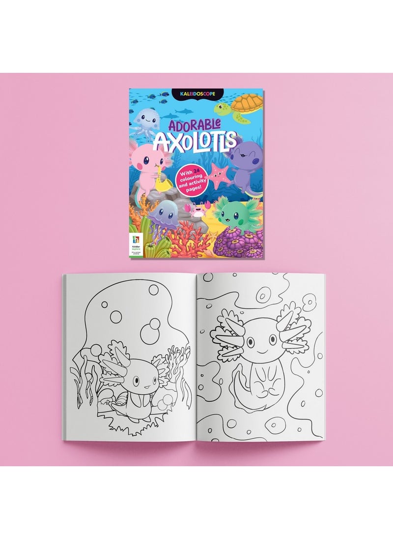 Hinkler Axolotls & Friends Creative Colouring Kit includes 2x24-page Colouring Book, 30+ Holographic Stickers, 30+ Standard Stickers, Press-Out Characters, and Play Scene! Ideal for Creative Expression and Relaxation