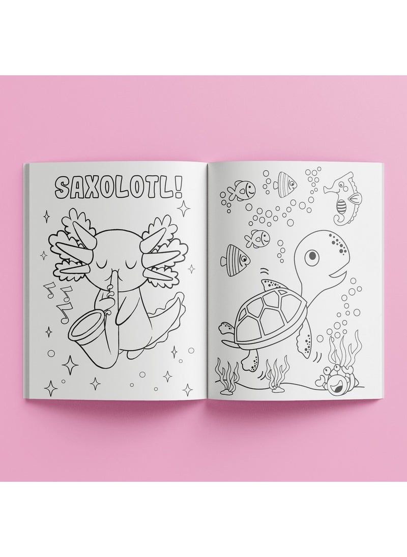 Hinkler Axolotls & Friends Creative Colouring Kit includes 2x24-page Colouring Book, 30+ Holographic Stickers, 30+ Standard Stickers, Press-Out Characters, and Play Scene! Ideal for Creative Expression and Relaxation
