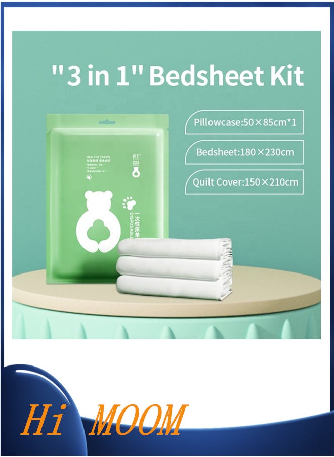 Hi Moon Hotel 4 Pieces Bedding Sheets Set Queen Size Cotton Disposable Bed Sheet Set for Travel  - Image 1