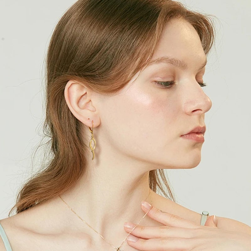 ALEXCRAFT Long Gold Earrings for Women, ALEXCRAFT 14K Gold Twisted Dangle Drop Leverback Earrings for Women Trendy Tassel Dangly Earring Hypoallergenic Lightweight Statement Elegant Long Dangling Drop Earring - Image 5