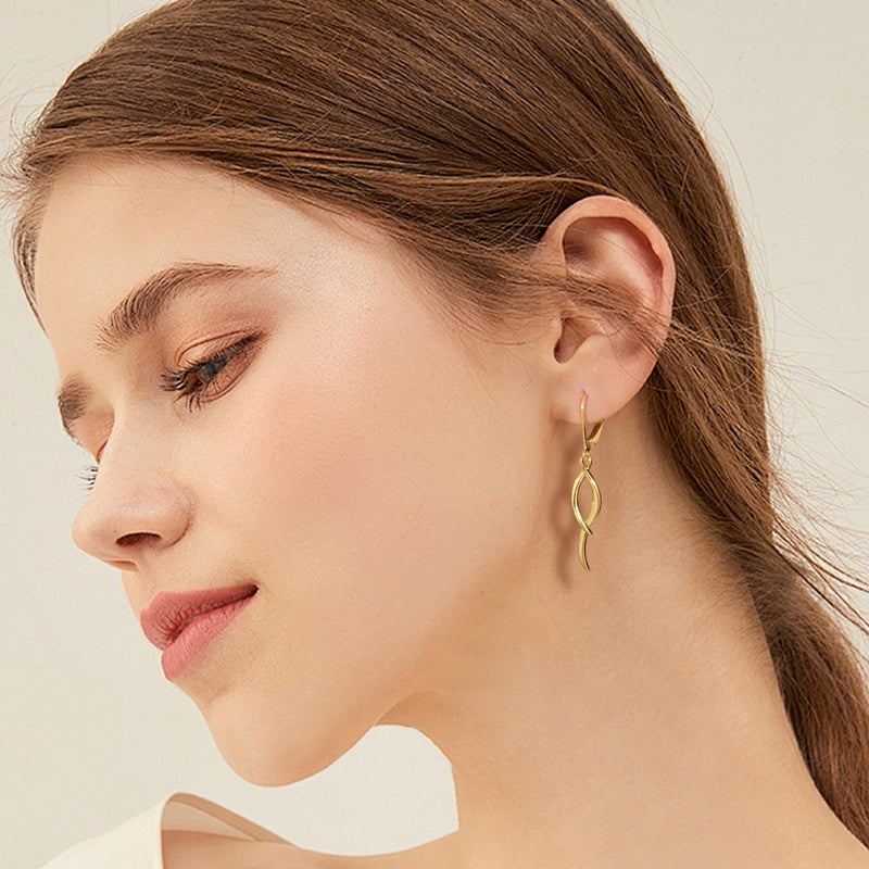 ALEXCRAFT Long Gold Earrings for Women, ALEXCRAFT 14K Gold Twisted Dangle Drop Leverback Earrings for Women Trendy Tassel Dangly Earring Hypoallergenic Lightweight Statement Elegant Long Dangling Drop Earring - Image 4
