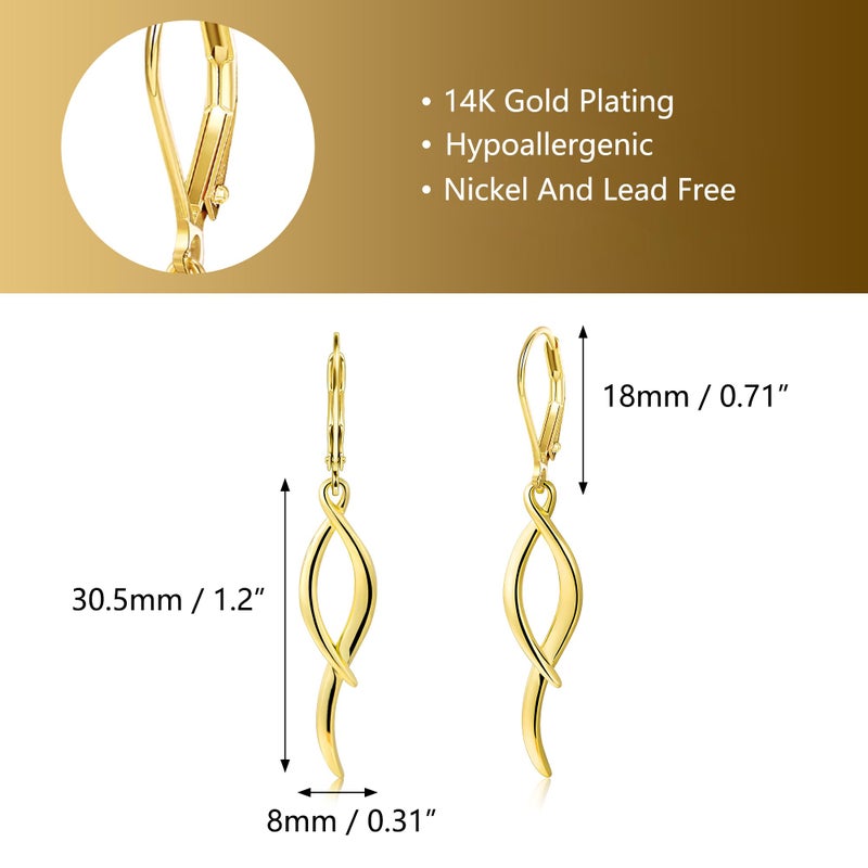 ALEXCRAFT Long Gold Earrings for Women, ALEXCRAFT 14K Gold Twisted Dangle Drop Leverback Earrings for Women Trendy Tassel Dangly Earring Hypoallergenic Lightweight Statement Elegant Long Dangling Drop Earring - Image 3