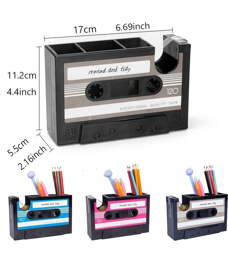 Pink Vintage Cassette Tape Dispenser Pen Holder - Image 3