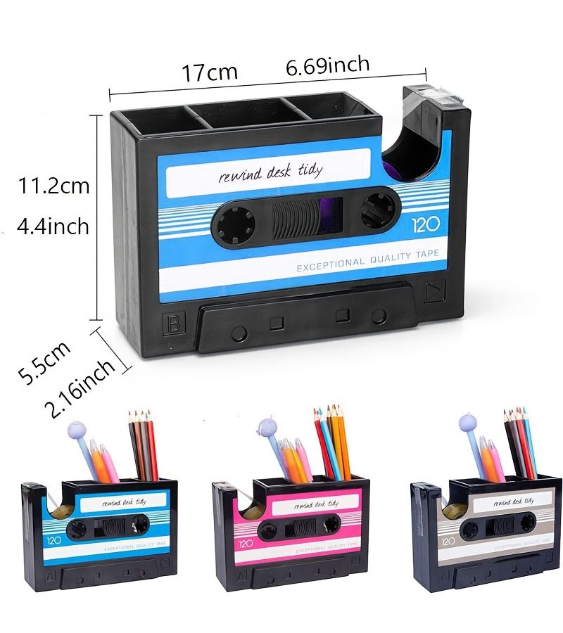 Pink Vintage Cassette Tape Dispenser Pen Holder - Image 4